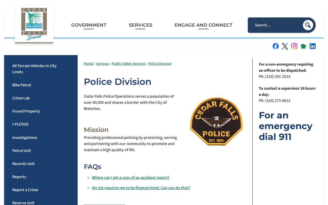 Cedar Falls Police Division contact route for recent arrest records in Black Hawk County