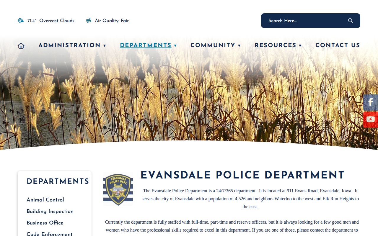 Evansdale Police Department contact page for recent arrest records in Black Hawk County